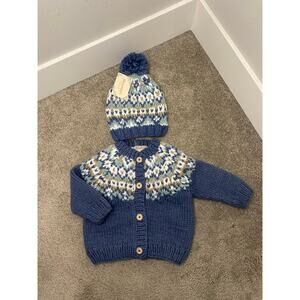 New Huggalugs Unisex Toddler Fairisle Cardigan and Beanie, Slate Size 3-4T